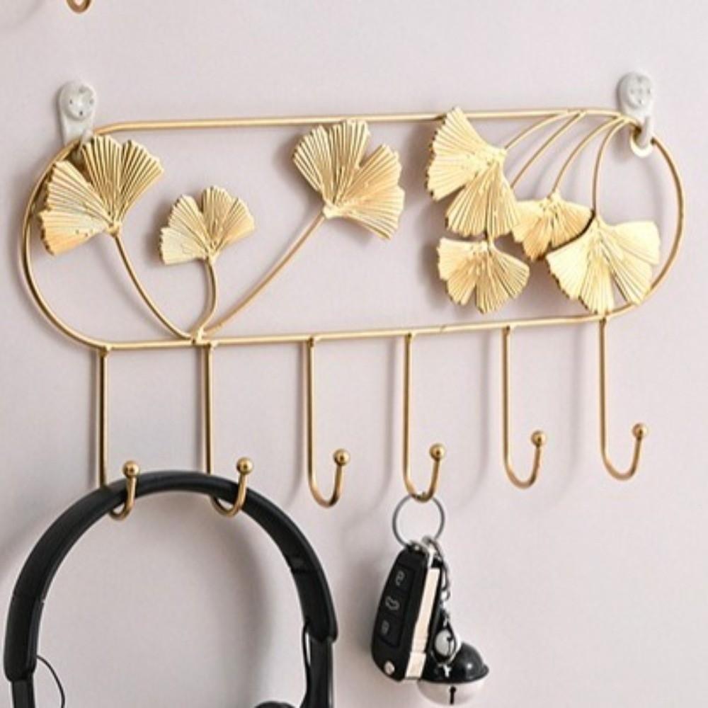 Ginkgo Leaf Key Holder Iron Art Wall Hooks Home Supplies Metal Coat Hooks  Door Back