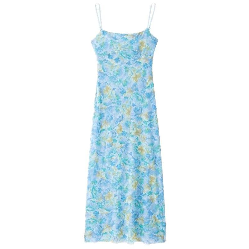 

Fashion Style 2024 Autumn New Women s Sling Contrast Color Tie-Dyed Midi Skirt Dress Dress 5039268 Blue L