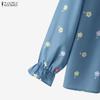 ZANZEA Women Casual Doll Collar Loose Long Sleeve Floral Blouse
