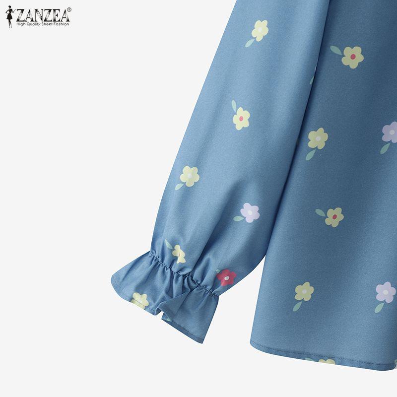 ZANZEA Women Casual Doll Collar Loose Long Sleeve Floral Blouse