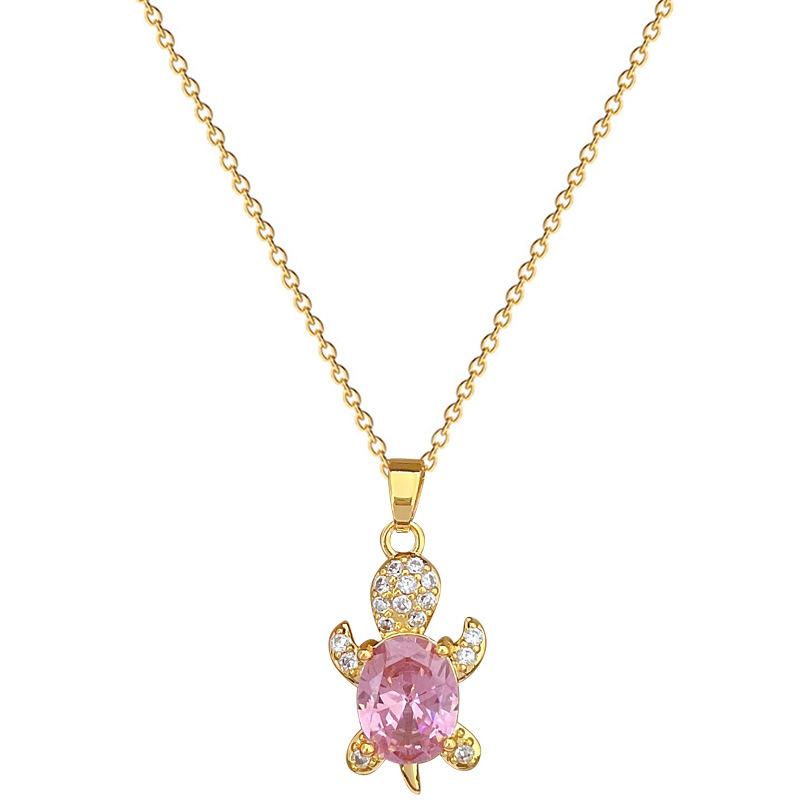 Pink Synthetic Zircon Turtle Pendant Jewelry Set Earrings Necklace for Women