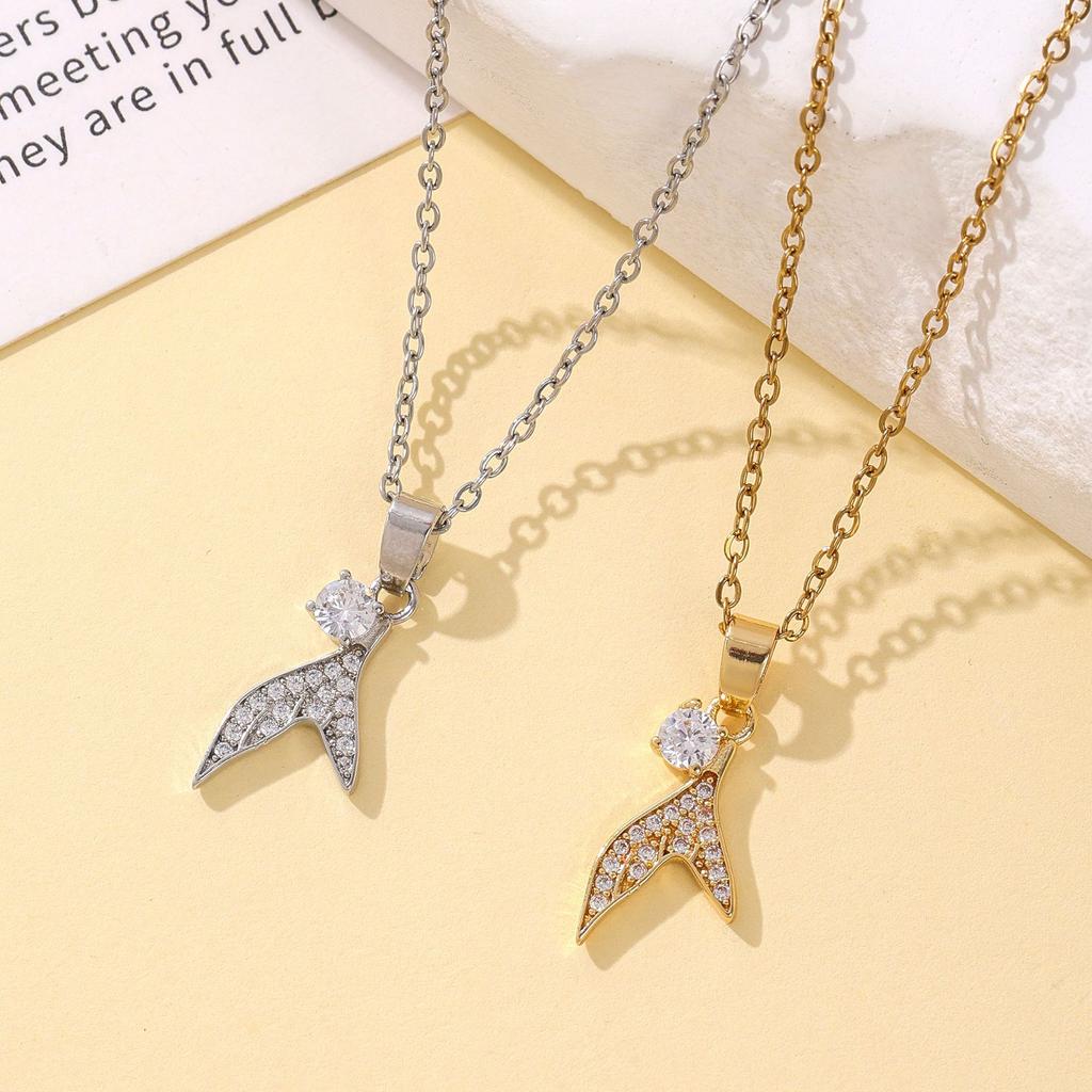 New Mermaid Fish Tail Pendant Necklace Women Full Zircon Light Luxury Niche Premium Versatile Collarbone Chain Jewelry Gift
