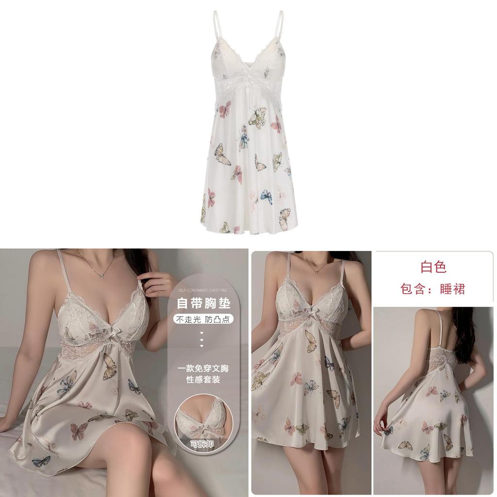 Satin Sleepwear Set For Women With Vneck And Chest Padding For Home And Sleep Use