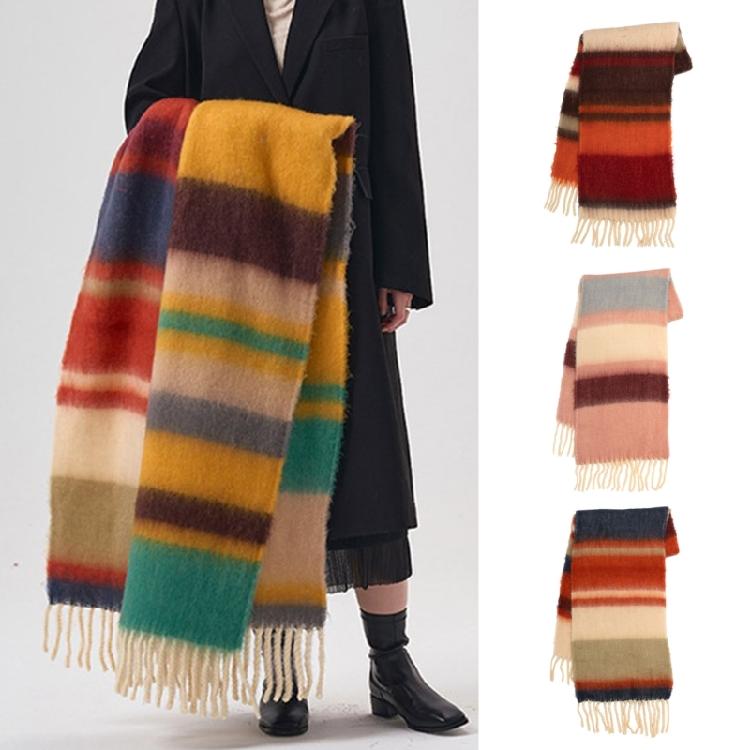 Striped Scarf Long Knitted Scarf Neck Warmer Women Scarf Lightweight Neck Wrap