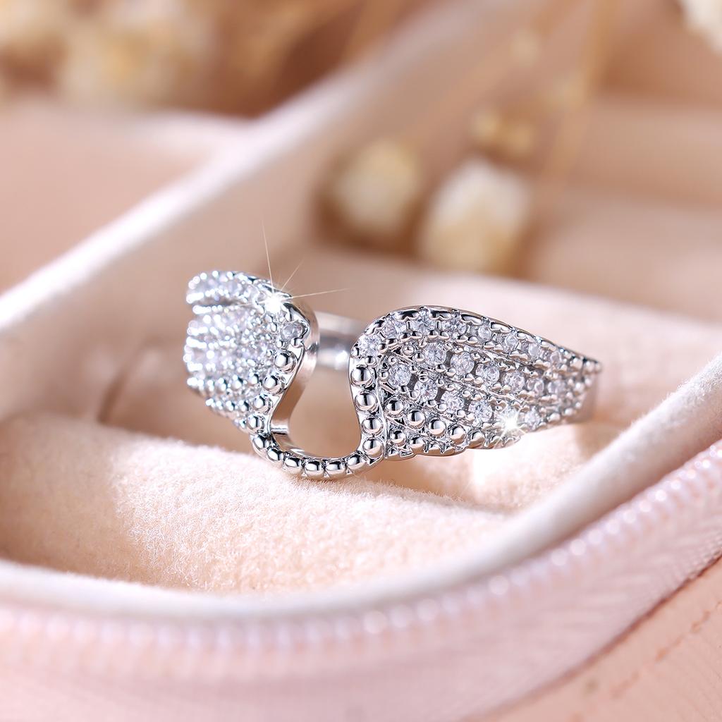 Cute Female Rose Red Zircon Angel Wings Ring Trendy Gold Silver Color Engagement Rings For Women White CZ Wedding Jewelry Gifts