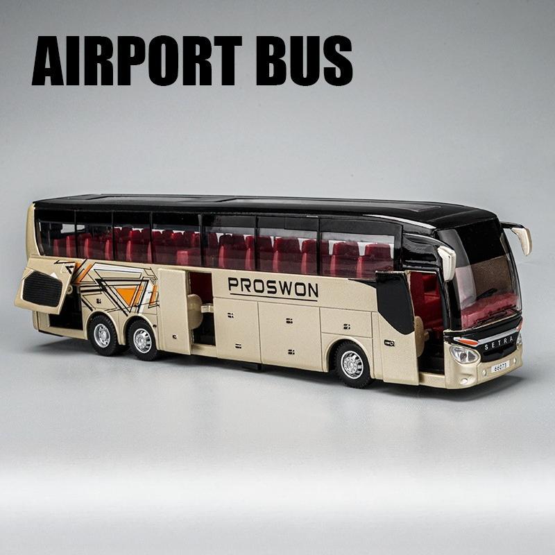 1/32 Scale Diecast Alloy SETRA Luxury Bus Model Children's Toy Car Business Travel Bus Pull Back Sound and Light Miniature