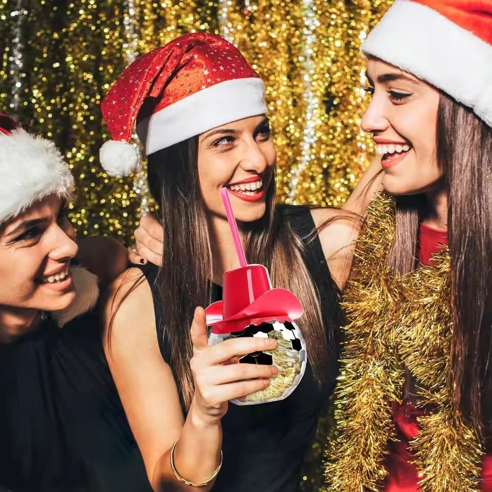 Cowboy Hat Disco Ball Electroplated Tumbler 600ml Stainless Steel Drinking Cup with Straw Party Supplies