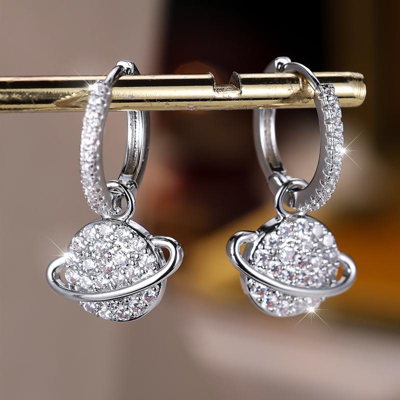 

Модные серьги-подвески из циркония Planet для женщин, простые серебряные, свадебные украшения для вечеринок, подарки серебряный