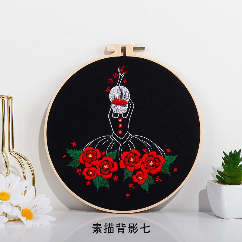 New Diy Handmade Embroidery Material Bag, European Simple Sketch Girl Back, Needle And Thread Set