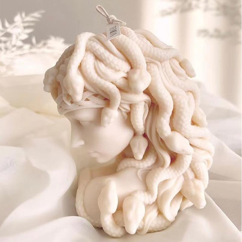 DIY Large Goddess Medusa Snake Head Candle Silicone Mold Mithus David Half Face Statue Epoxy Resin Silicone Mold Home Decor