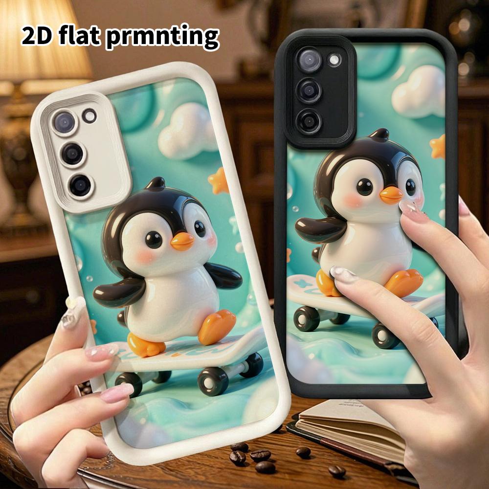 Phone case: 2D flat, suitable for Samsung Galaxy A34 A35 M05 M06 S20 S22 S21 FE Plus 5G protective case, little skateboarding penguin, perfect Christm