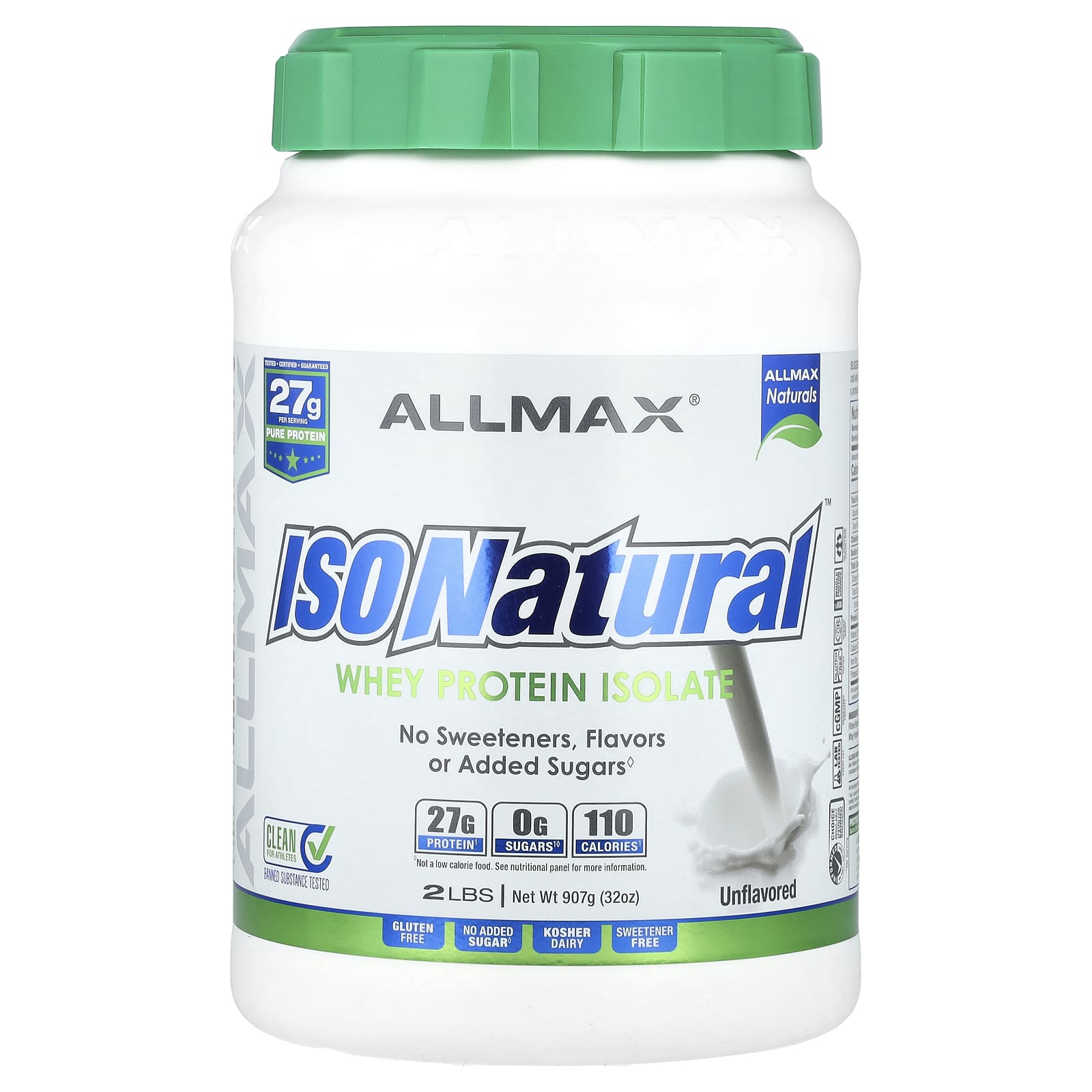 

ALLMAX, IsoNatural, pure whey protein isolate, original, unflavored, 2 lbs (907 g)