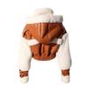 Shearling Faux Fur Short Jacket Women Winter Retro Streetwear Hooded Biker Coat Chocolate