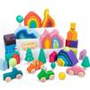 Four Elements Little Tree House Coral Wooden Stackable Building Blocks for Children's Pretend Play