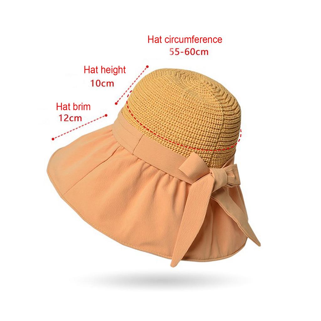 Women's Big Brim Sunscreen Breathable Sun Visor Bucket Hat with Sweet Bowknot