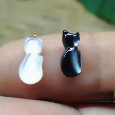 2PCS Shell Pearl Carved Cat Earrings Ear Stud Pendant Bracelet Diy Handmade Shell Flower Material Jewelry