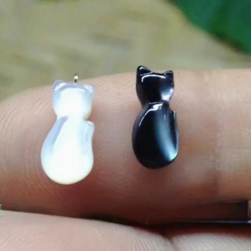 

2PCS Shell Pearl Carved Cat Earrings Ear stud Pendant Bracelet Diy Handmade Shell Flower Material Jewelry White