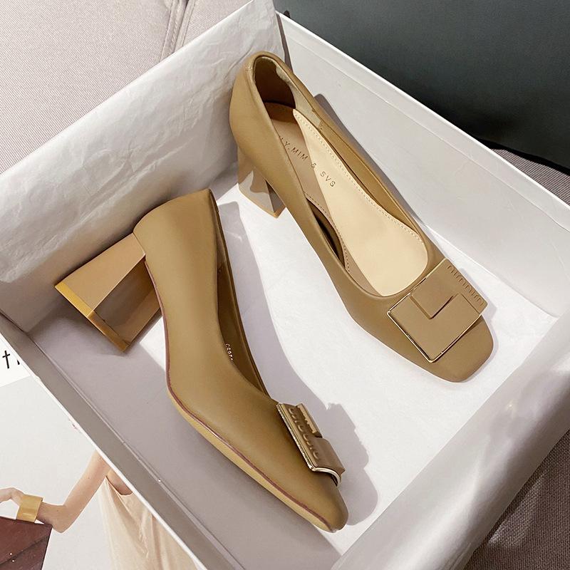 

2025 осень и зима туфли-лодочки женские черные профессиональные с квадратной пряжкой на толстом каблуке среднем каблуке с квадратным носком на высоком каблуке женские 40