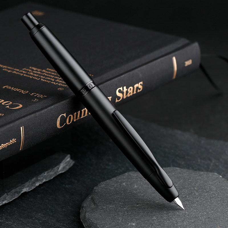 Matte Black MAJOHN A1 Press Fountain Pen Retractable Extra Fine Nib 0.4mm Metal Ink Pen with Converter for Writing