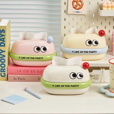 Creative Cartoon Tissue Box Built In Spring Reusable Cute Tissue Storage Box Big Eye Napkin Dispenser Towel Napkin Container