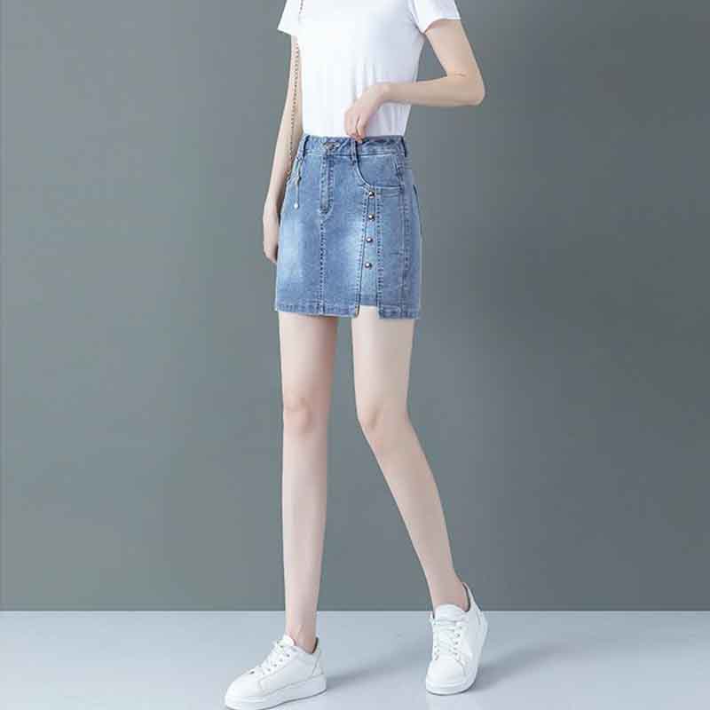 Summer New Slim High Wait Denim Short Skirt Women Washed Korean Fashion Simple Pocket Zipper Straight Shorts
