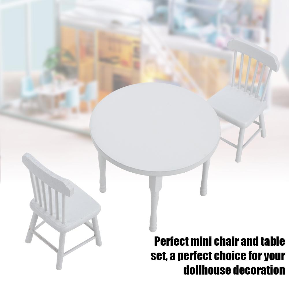 1:12 Miniature Wooden White Dining Table and Two Chairs Kitchen Furniture Set Dollhouse