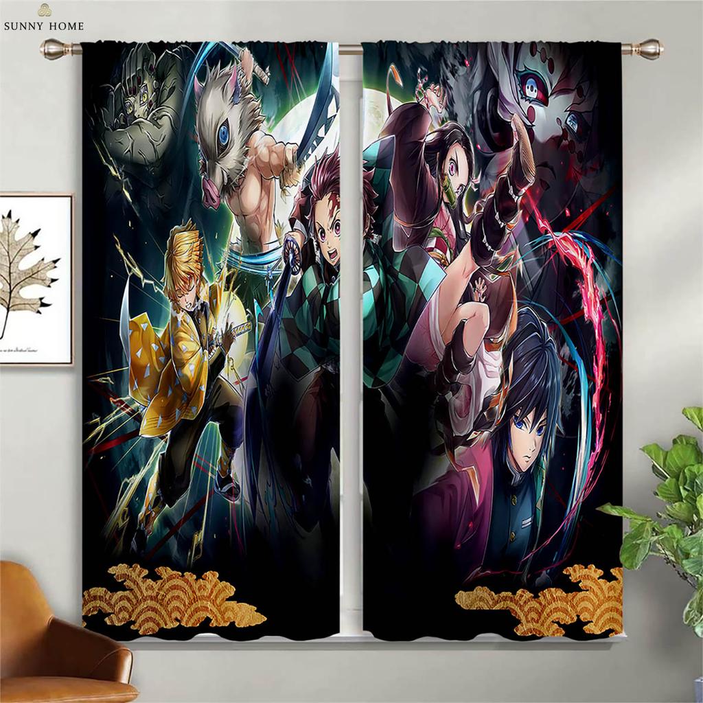 Cartoon Anime Printed Curtains Suitable For Children's Room Dormitory Study Window Decoration Curtains Home Decoration 2 Pieces