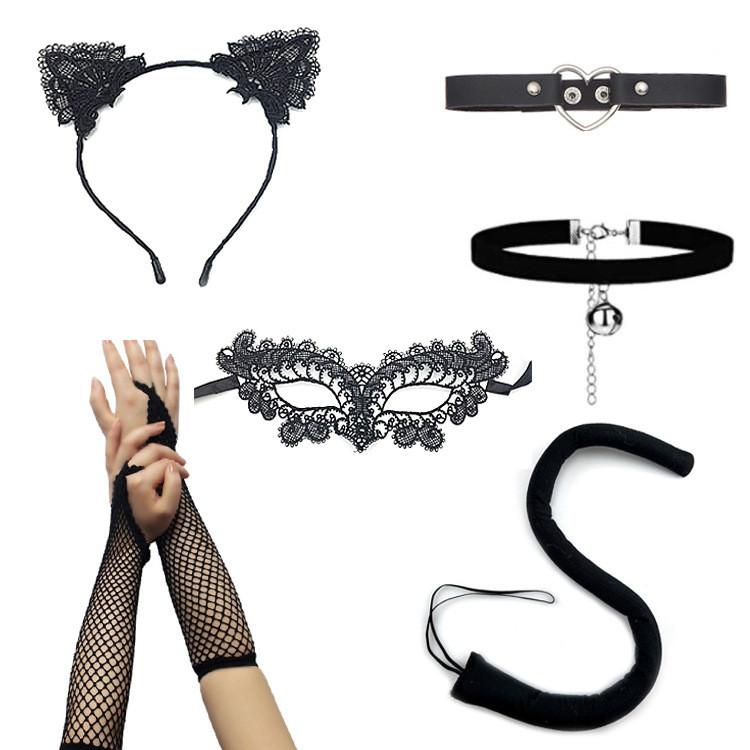 Halloween Costume Accessories Cat Girl Mask With Lace And Ears For Themed Parties
