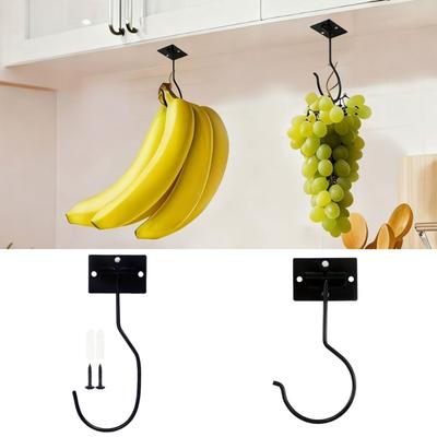 New Metal Banana Hooks Self-Adhesive Black Silver Grape Hanging Holder Foldable Space Saving Under Cabinet Holder Kitchen Use