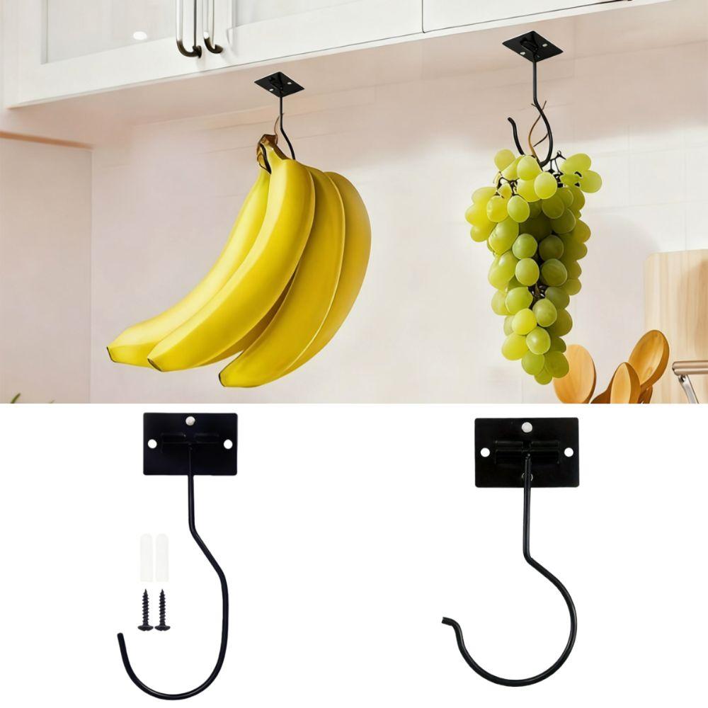 New Metal Banana Hooks Foldable Black Silver Under Cabinet Holder Space Saving Self-Adhesive Universal Hooks Kitchen Use
