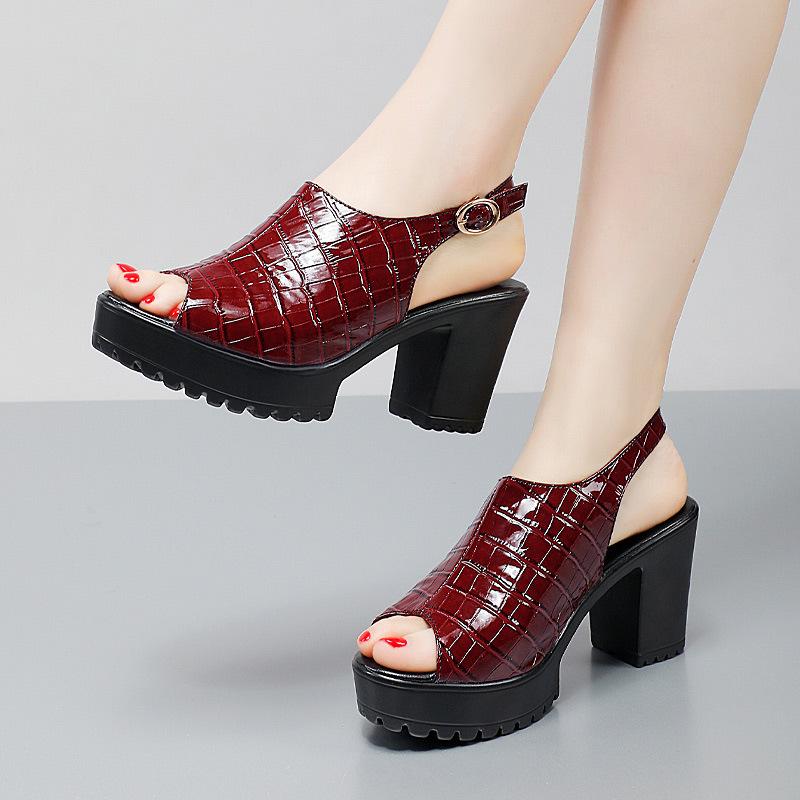 Fashion Small Size 32-43 Elegant Block High Heels Sandals Summer 2025 Patent Leather Shoes Thick Platform Women Office Model Sandals