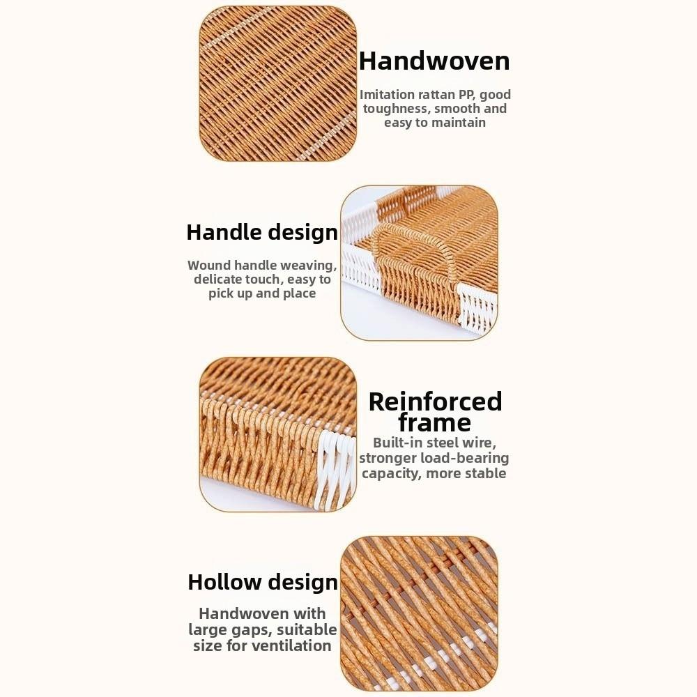 With Handles Woven Serving Tray Washable Imitation Rattan Fruit Plate  Kitchen Storage