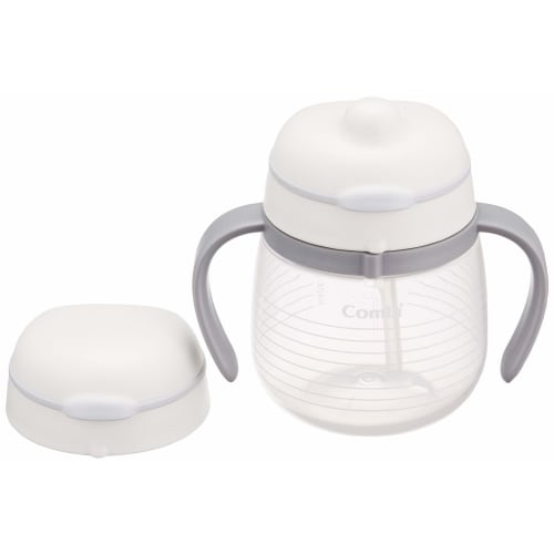 Combi Rakumug Straw & Cup Set, Border, White, 2-Piece Assortment