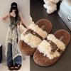 Retro Thick-soled Fluffy Slippers Women's 2025 Autumn New Fashion One-word Slippers, Foreign Style Increases and Looks Thin Slippers
