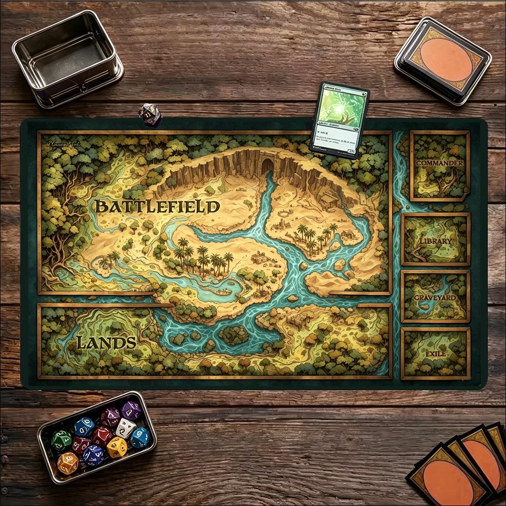 Vintage Wilderness Map Large Game Playmat Non Slip Rubberextended Mat For Card Table Games Office Workspace Keyboard Mouse Setup
