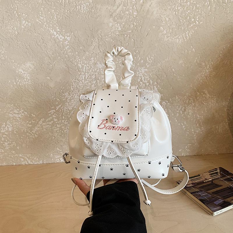 Schoolbag1011 new cute polka dot lace backpack women's trend fashion simple bow commuting small backpack