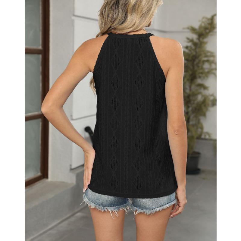Wiosenno-letnia teksturowana ażurowa kamizelka na ramiączkach z dekoltem typu halter