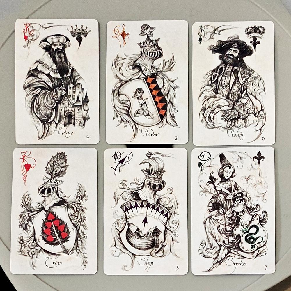 9*6cm Heraldic Playing Cards - 38 Pcs Hand-Drawn Lenormand Oracle Cards for Divination & Collectors - Double-embossed Cardstock
