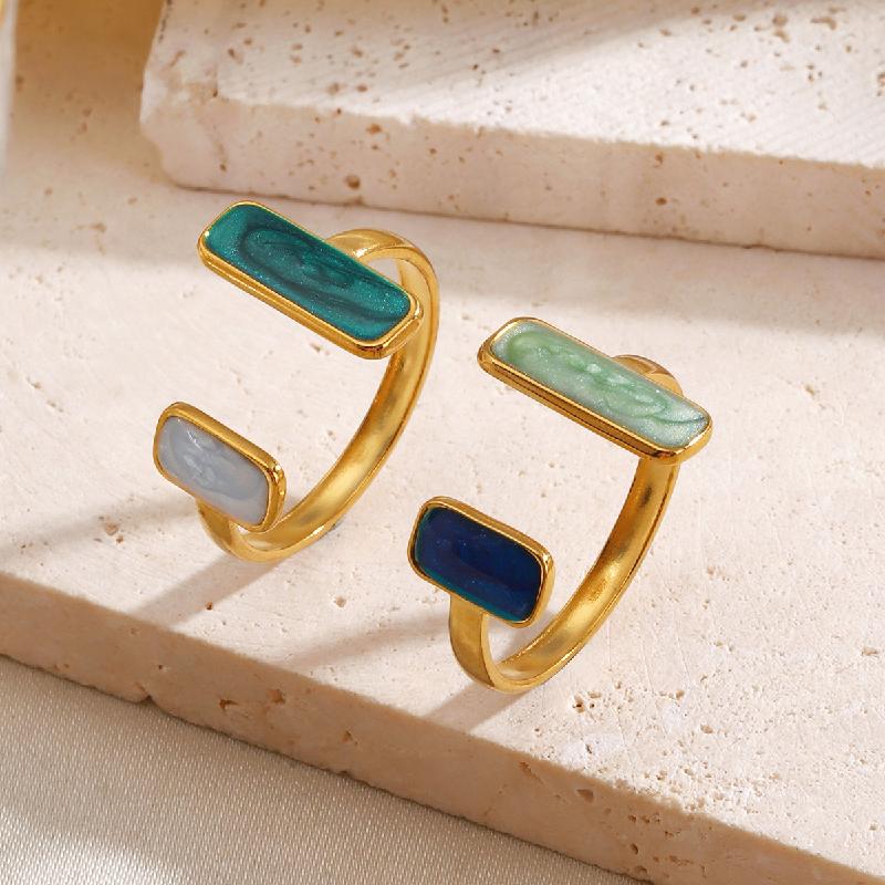 Vintage Stainless Steel Geometric Rings Women Oil Dripping Square Adjustable Open Rings Fashion Minimalist Banquet Jewelry Gifts