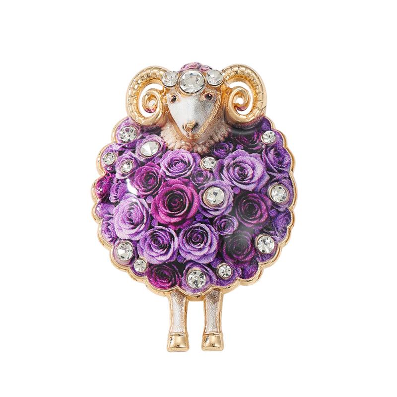 1Pcs Lovely Flower Sheep Brooches For Women Unisex 6-Color Rhinestone Year Of The Sheep Animal Party Office Brooch Pin Gift