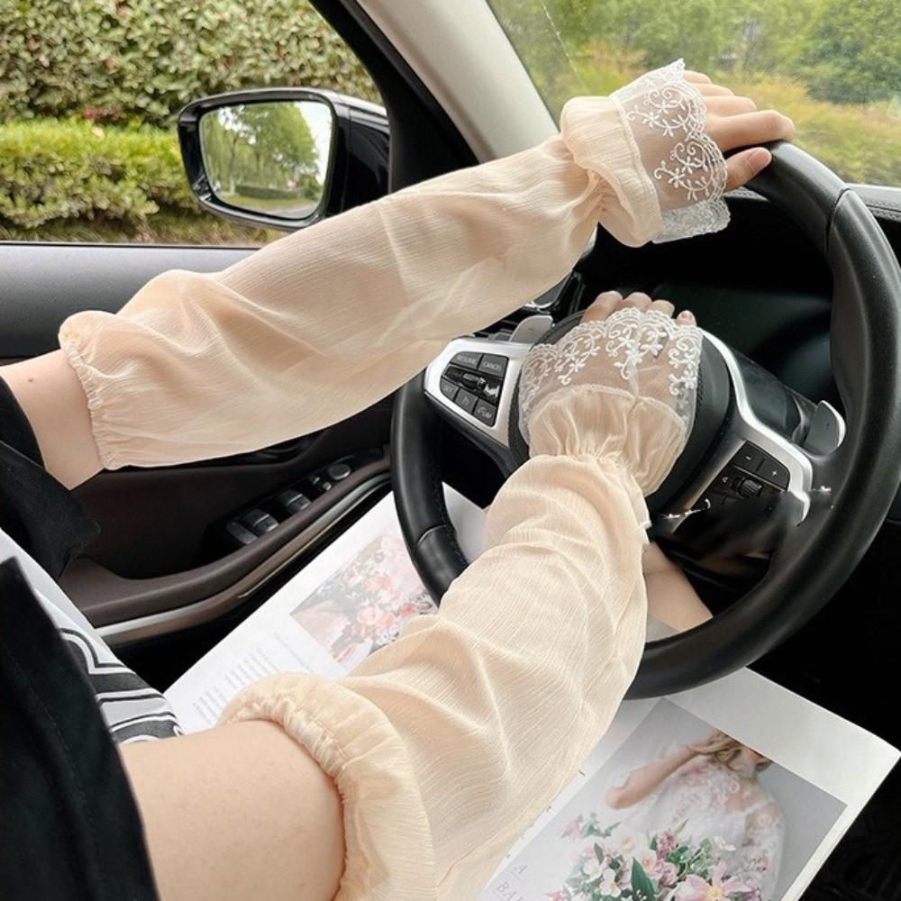 Anti-UV Driving Gloves Breathable Floral Lace Gloves Fashion Sun Sleeves