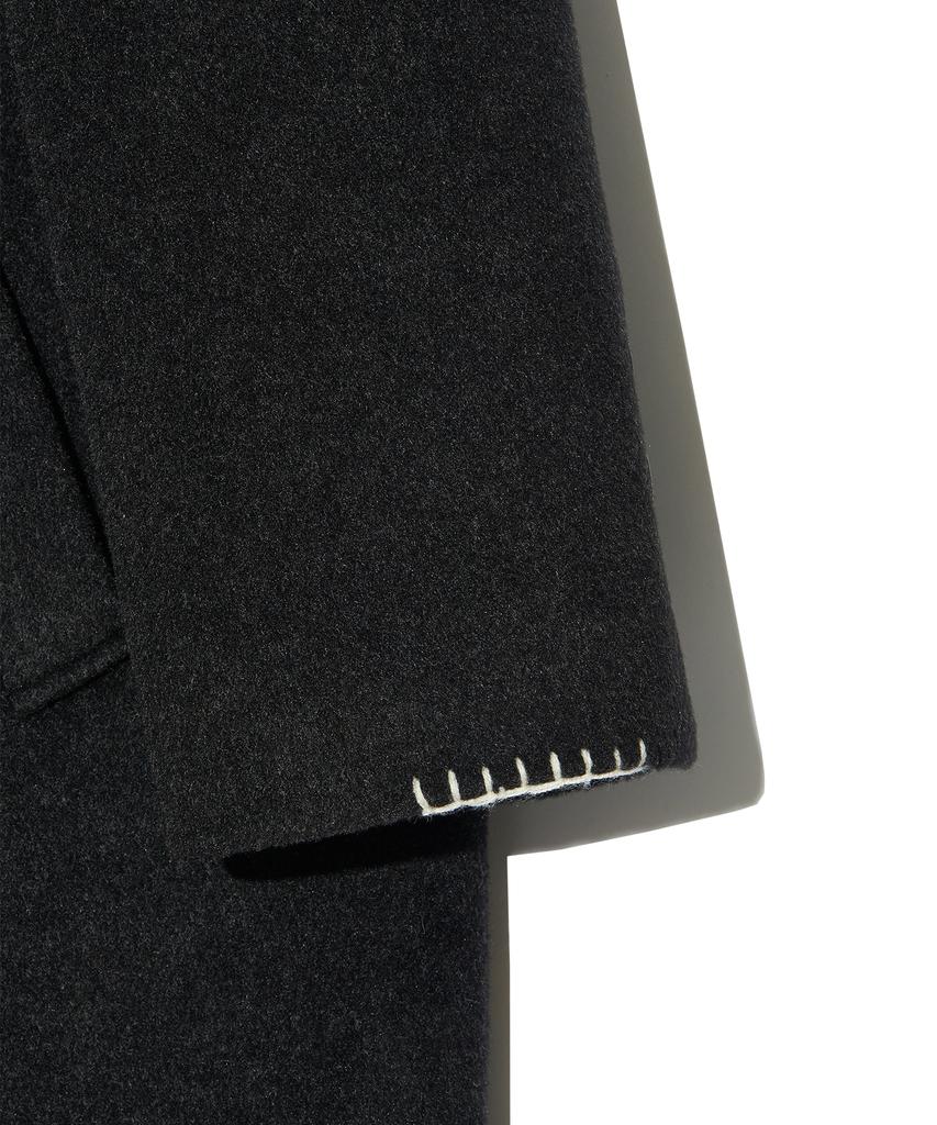 Peace Maker Hand Stitch Hoodie Maxi Wool Coat (Charcoal)