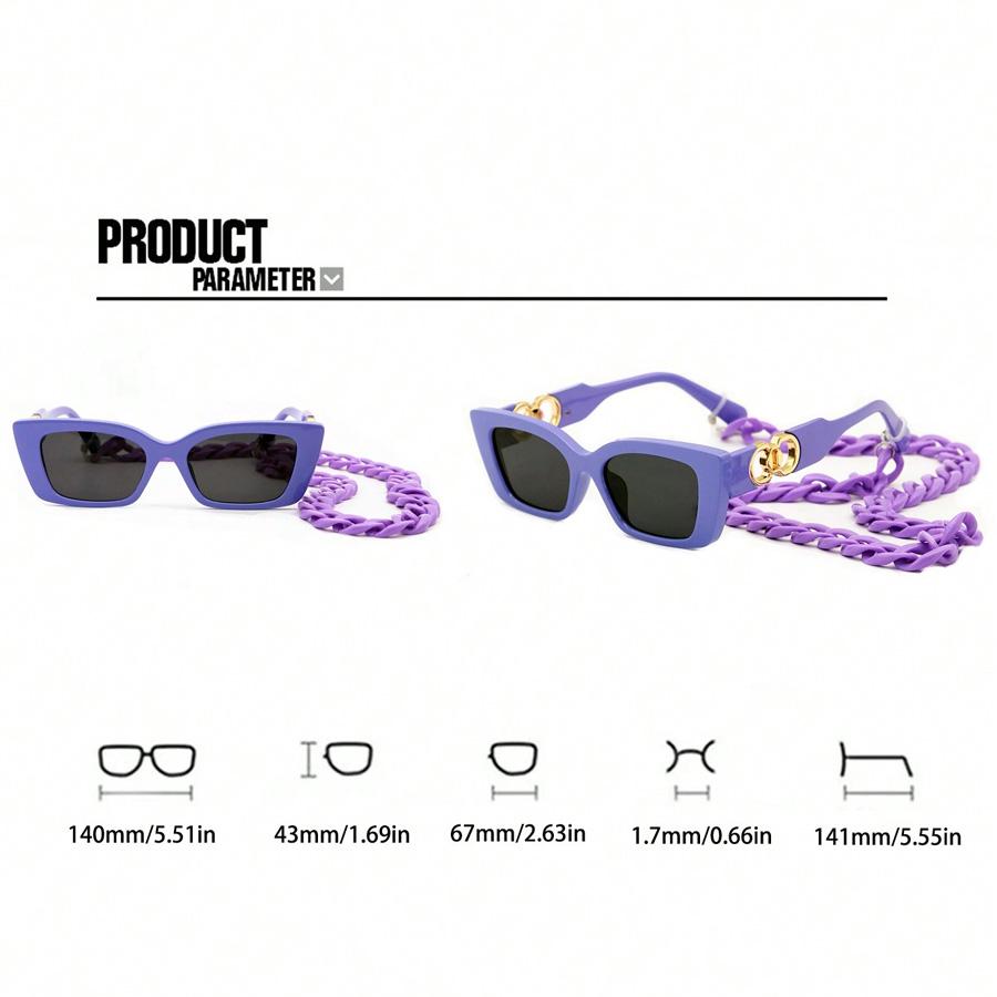 Fashionable Cat Eye Purple Chain Trendy Y2k Style Women's Sunglasses Suitable for Party Street Wear