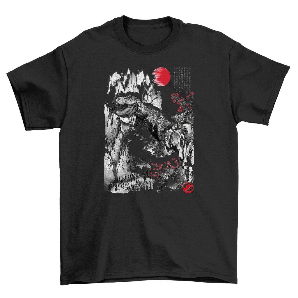 T-Rex Sumi-e Lustiges T-Shirt Herren Damen Tops - Rawr-some Design! Unisex, 100% Baumwoll-T-Shirt für Dino-