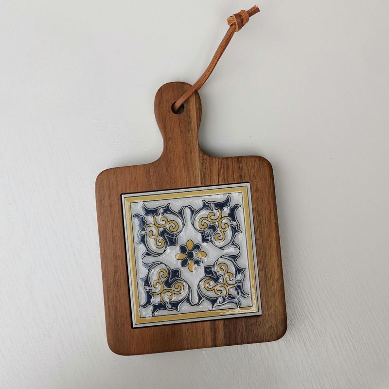 Solid Wood Flower Brick Hand Pot Mat Insulated Cup Mat Retro Dining Mat Decoration for Home Restaurants Kitchen Table Mat Cup
