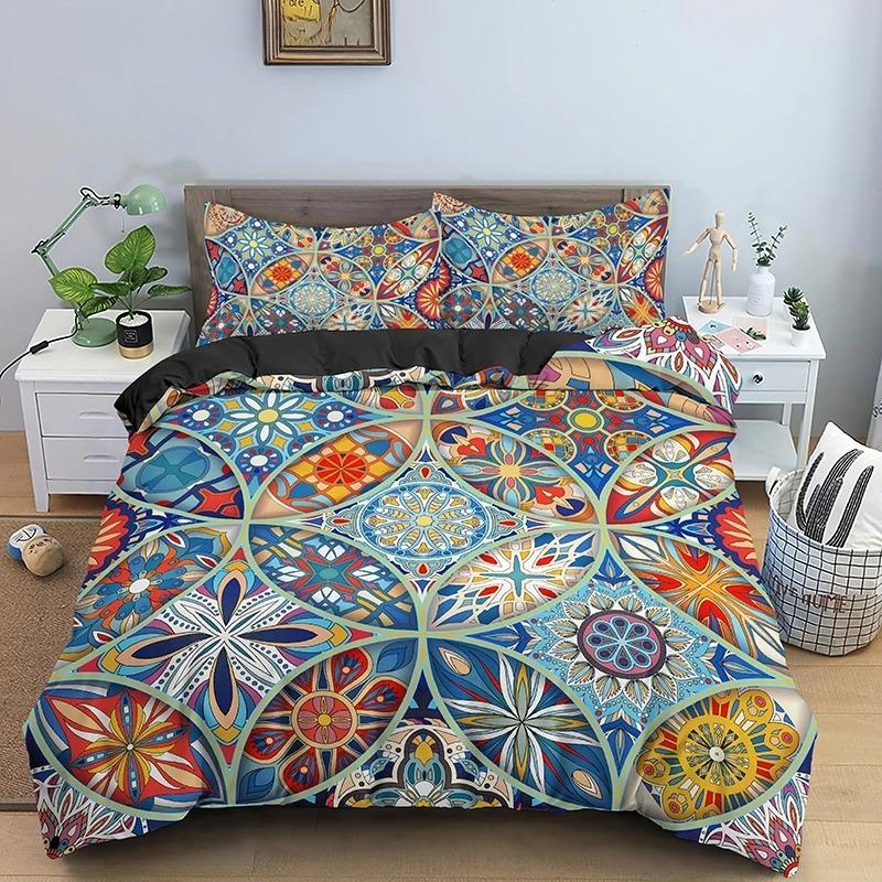 Psychedelic Boho Luxury Bedding Set 2/3PCS With Pillowcase King Mandala Duvet Cover Queen Comforter Cover Polyester Quilt Cover