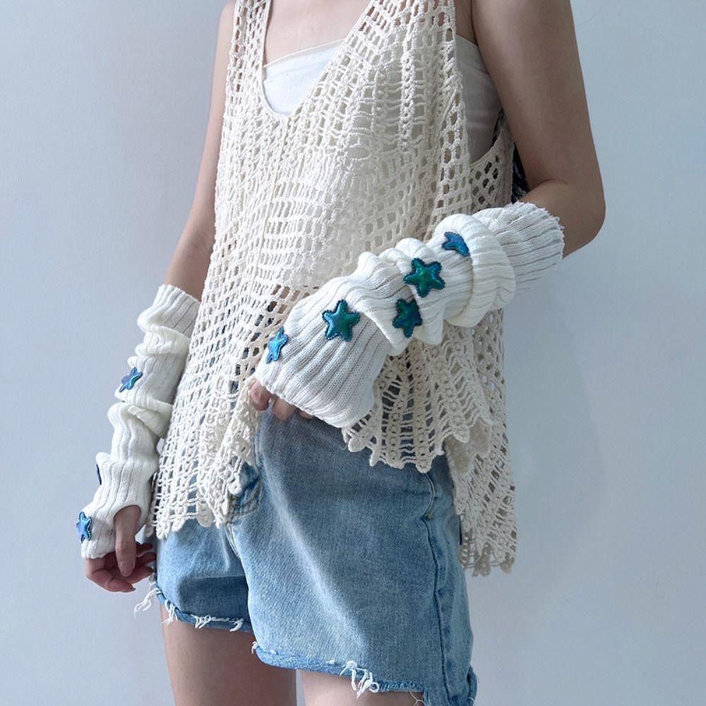Gothic Arm Warmers Y2k Fingerless Gloves Cute Wool Sleeve Cuff  Streetwear