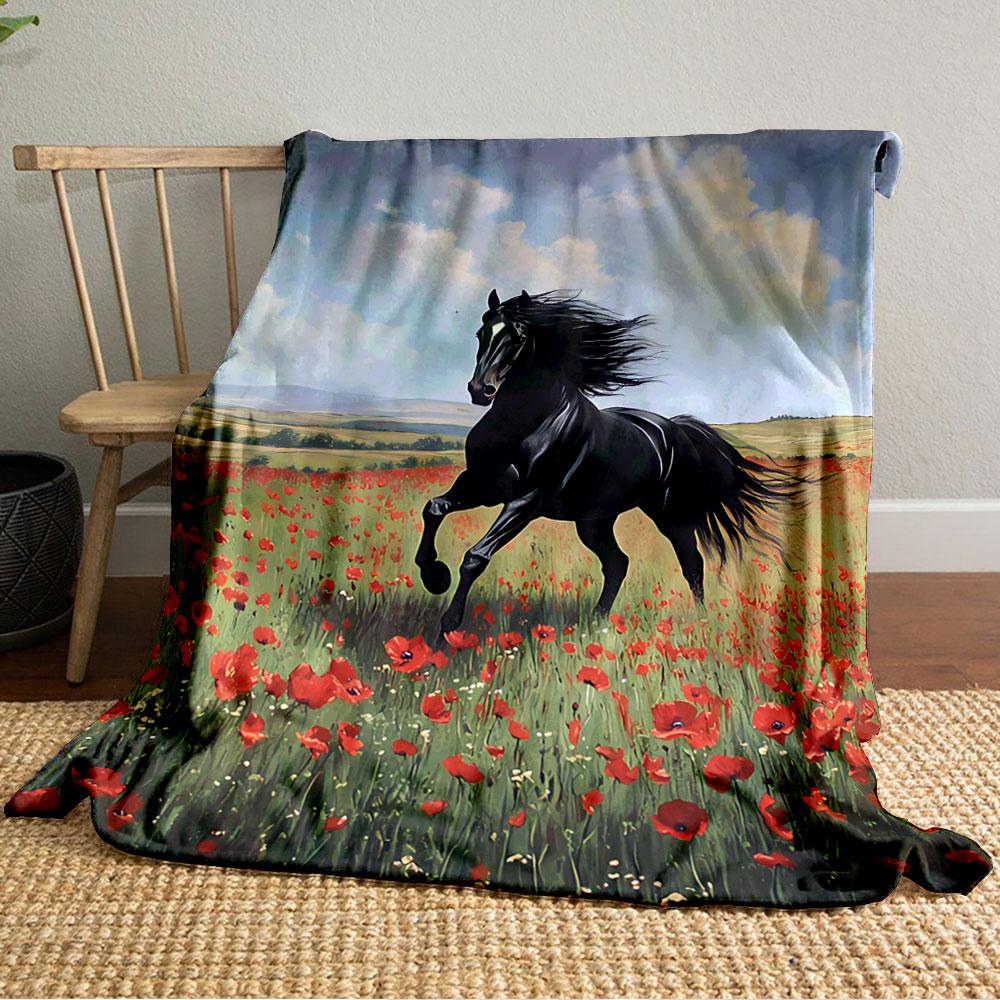 Majestic Horse in Poppy Field for all seasons blanket lunch break throw gift