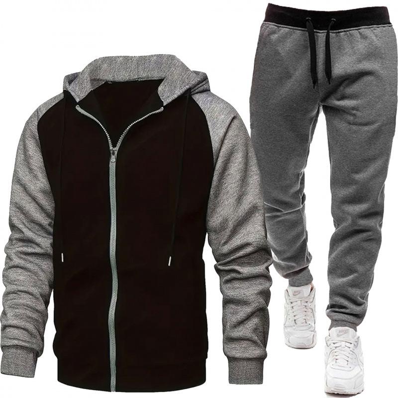Men's European & American Color Block Raglan Sleeve Sweatshirt Set - Autumn/Winter Fashion