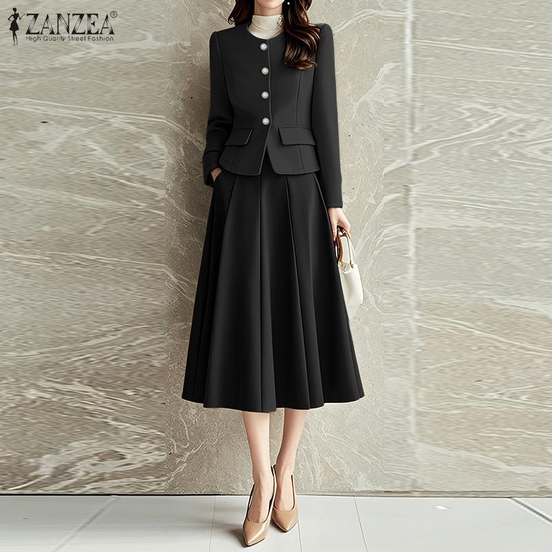 ZANZEA Women Long Sleeve Blouse and Skirts Casual Two Piece Suit Sets